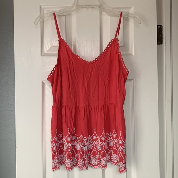 Maurices coral embroidered peplum top. Sz L - Picture 6 of 10